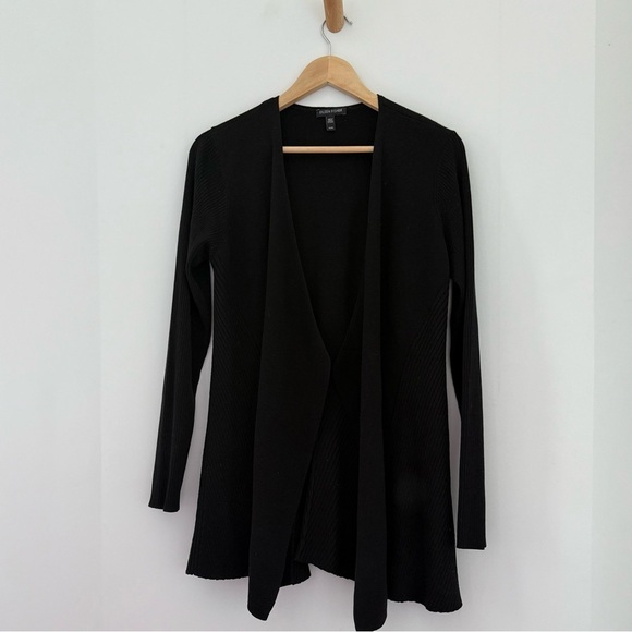 Eileen Fisher black silk cotton open front draped cardigan - Medium - Picture 3 of 8